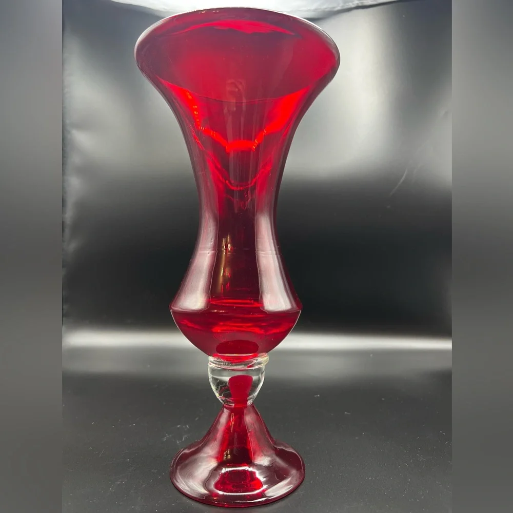 Ruby Red 11 Inch Hour Glass Stem Vase Absolutely Gorgeous / Stunning Home Decor - Picture 1 of 10